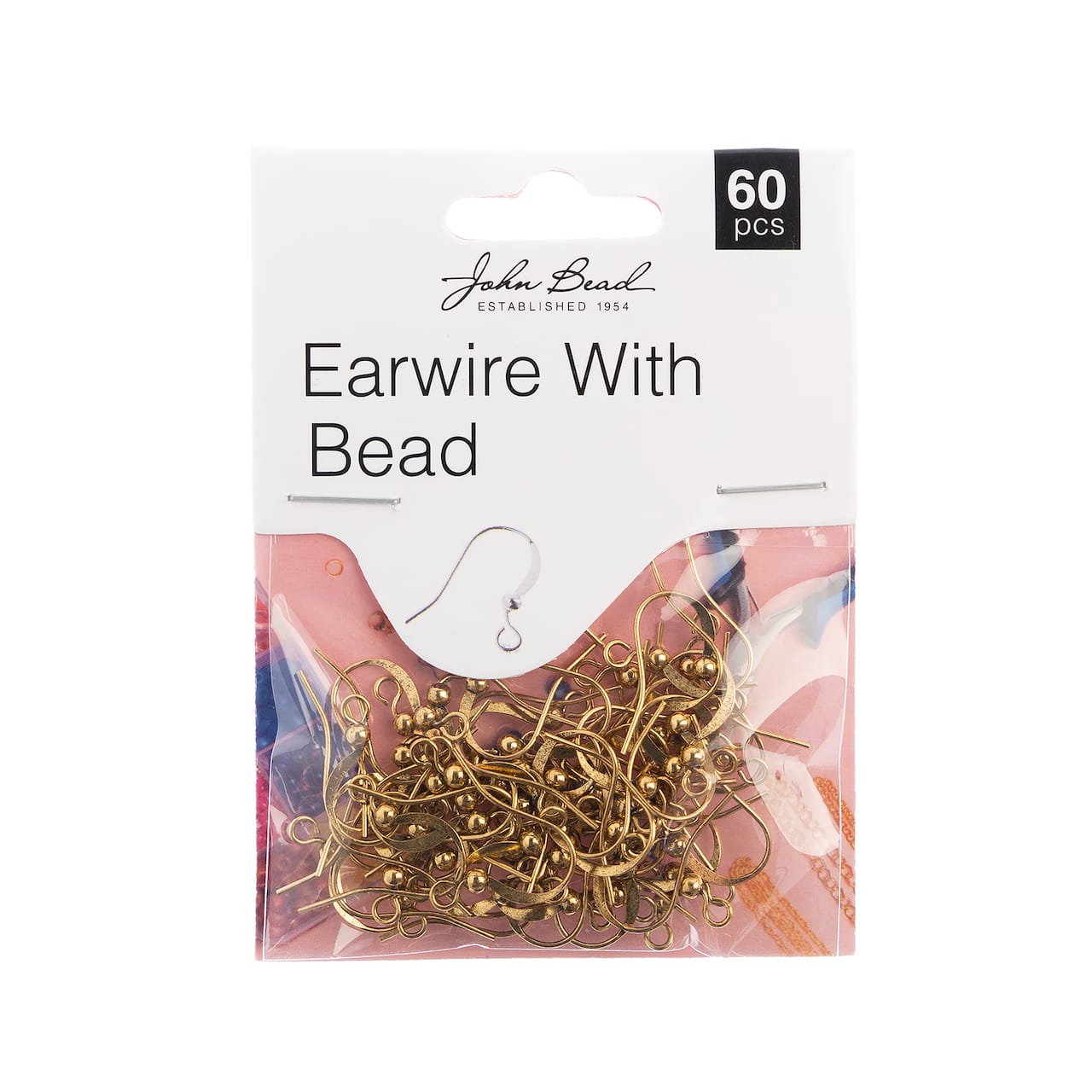 John Bead Must Have Findings 18mm Earwire with Bead, 60ct.